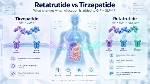 Retatrutide vs Tirzepatide: What Changes When Glucagon Is Added to GIP + GLP-1? 1 Retatrutide vs Tirzepatide